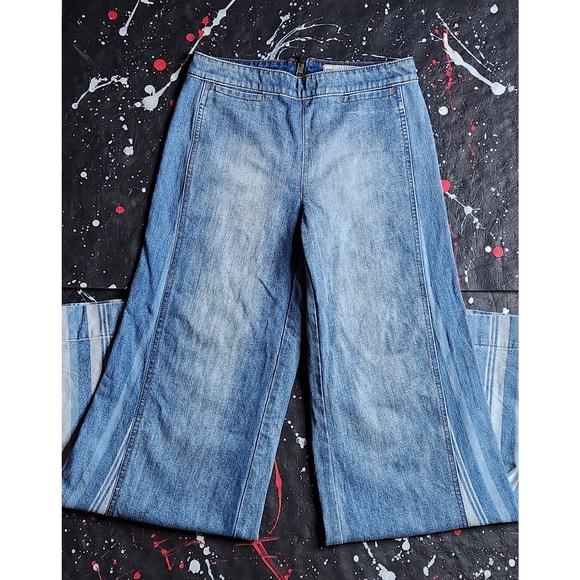 Free People Denim - Free People women's Luna Blue Sea to Sea distressed denim flare jeans waist 26